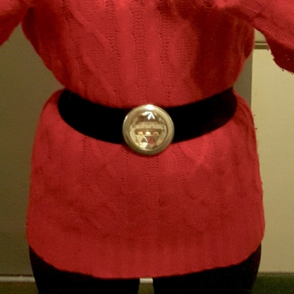 '70's Black Velvet Stretch Belt w/ Beveled Crystal - Picture 2 of 5